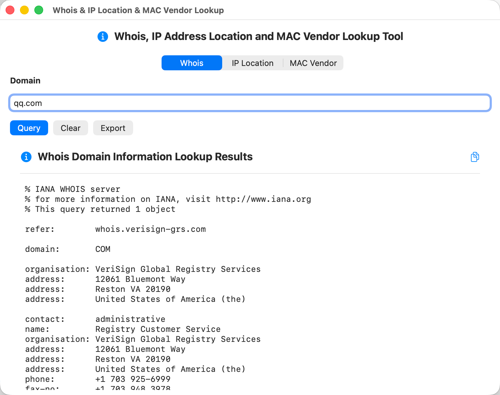 WHOIS Query Interface